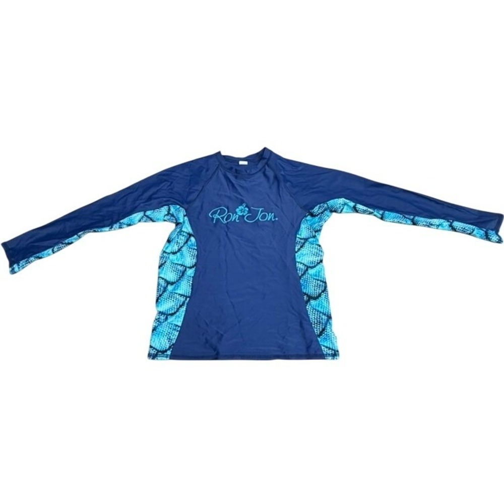 VTG "Ron Jon" Surf Shop Rash Guard Girls XL‎ Navy Blue Mermaid Scale Long Sleeve